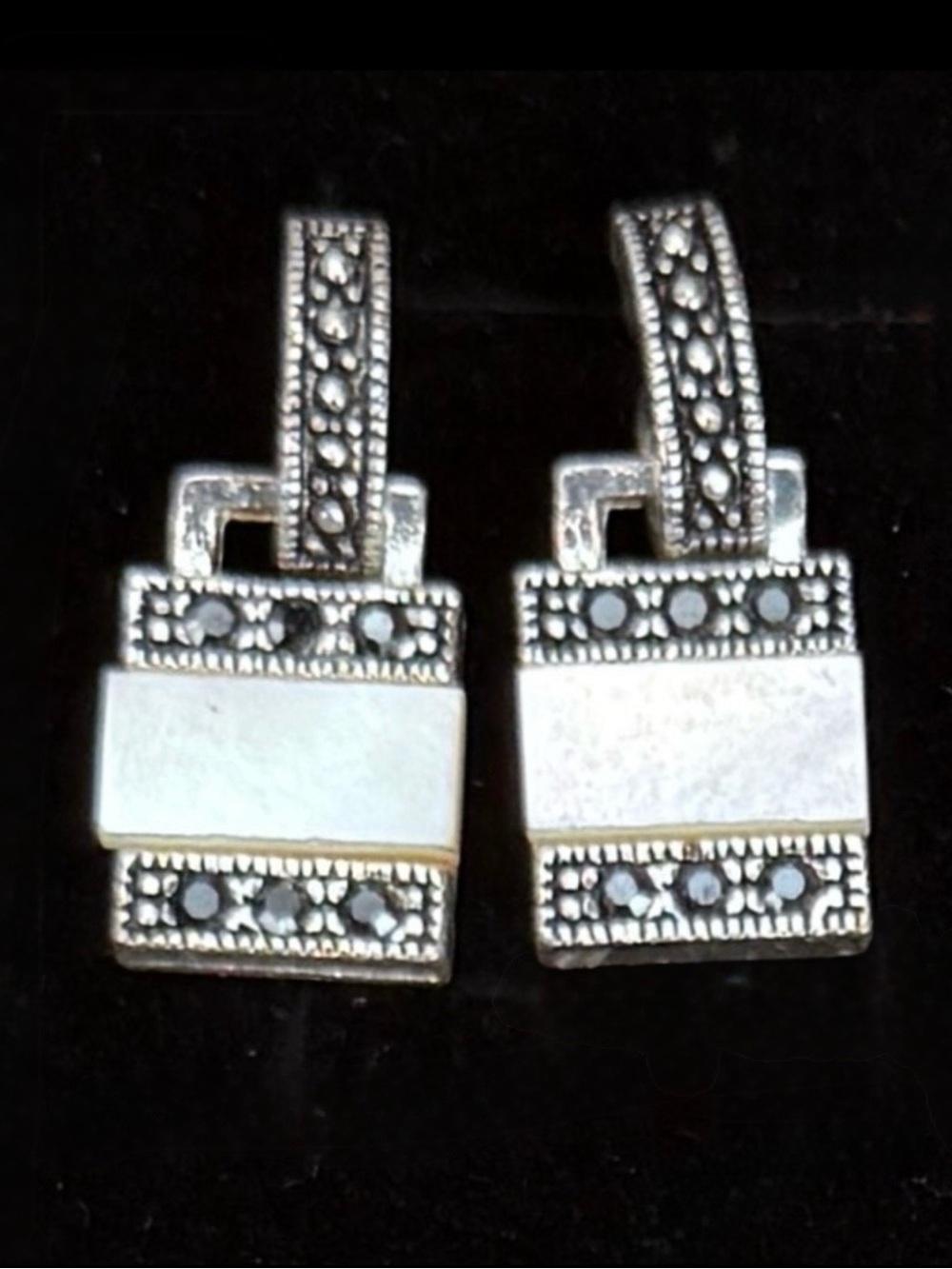 Vintage Silvertone and White Pierced Earrings